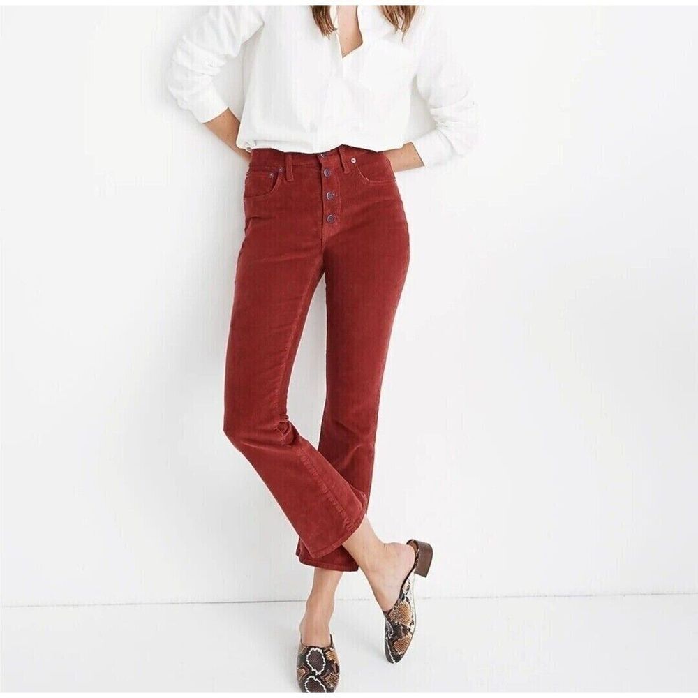 Madewell Cali-Demi Boot High-Waist Corduroy Jeans in Rusty Red